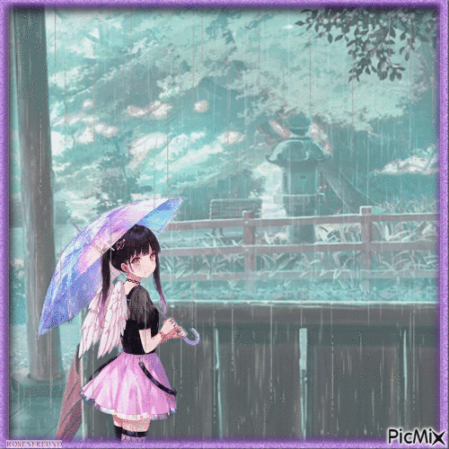 Manga Engel im Regen - Gratis animerad GIF