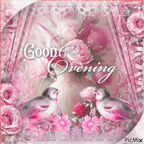 Good evening flowers bird pink - Animovaný GIF zadarmo