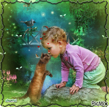 bisous enfant et chat - Darmowy animowany GIF