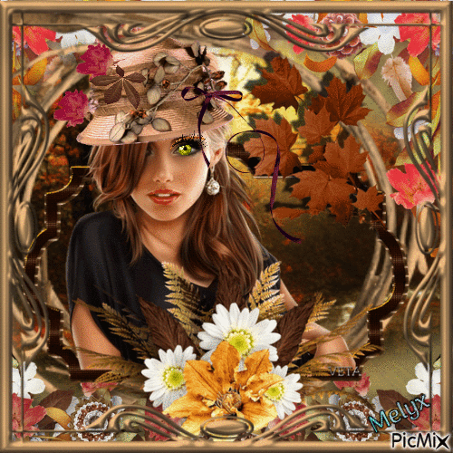 woman with hat in Autumn - Free animated GIF