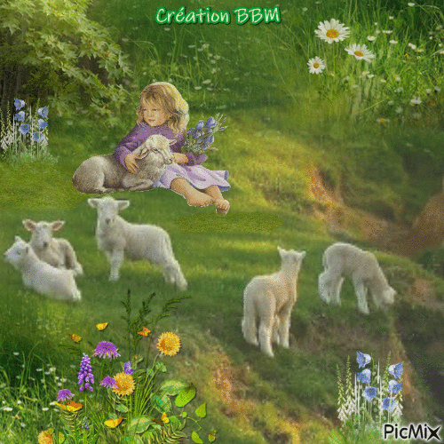 La petite bergère et ses moutons par BBM - Darmowy animowany GIF