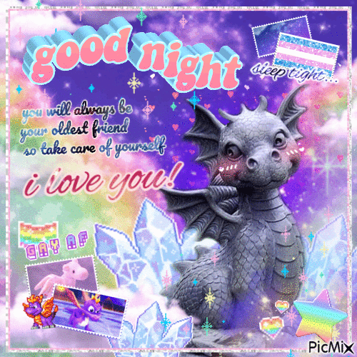 goodnight sleep tight trans pride dragon - GIF animado grátis