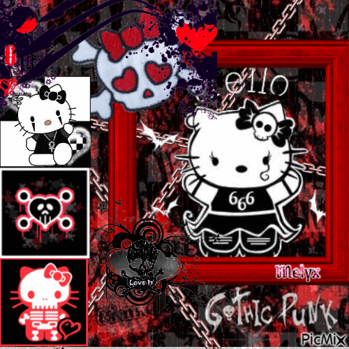 Hello Gothic Punk Kitty - Nemokamas animacinis gif
