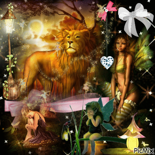 fées et lion - Besplatni animirani GIF