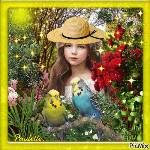 petite fille aux oiseaux - 無料のアニメーション GIF