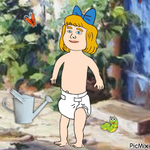 Baby in garden with insect friends (my 2,655th PicMix) - Nemokamas animacinis gif
