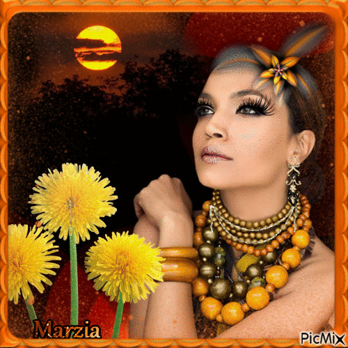 Femme et fleurs de pissenlit - Gratis geanimeerde GIF