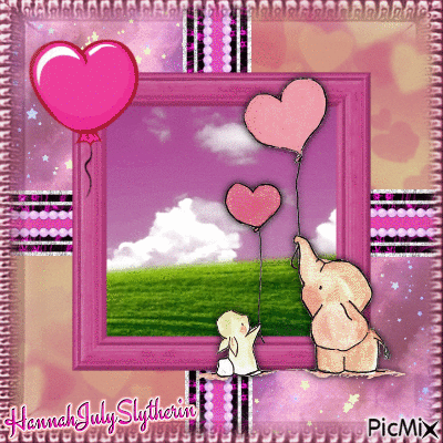 {♥}Baby Elephant and Baby Bunny with Balloons{♥} - Darmowy animowany GIF