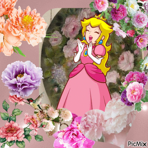 Princess peach in  peonies - Безплатен анимиран GIF