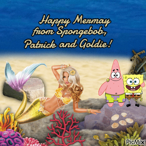Happy MerMay from SpongeBob, Patrick and Goldie! - Free animated GIF
