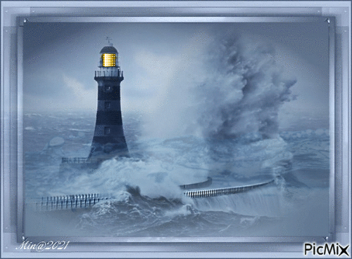 landskap med fyrtorn---landscape with lighthouse - 無料のアニメーション GIF