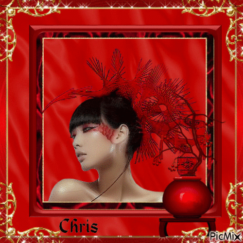 Portrait of China in red - GIF animé gratuit