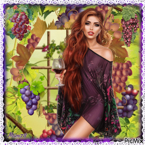 Vin, femme et raisins - GIF animate gratis