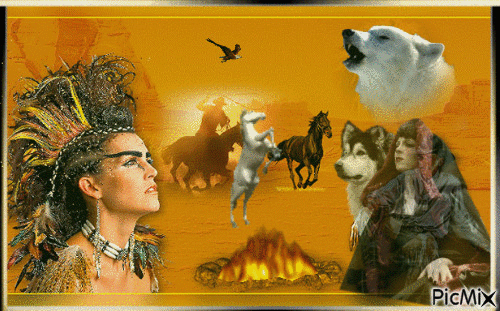 Wolf & Indians - Gratis geanimeerde GIF
