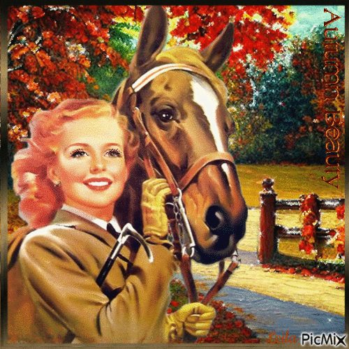 Autumn Beauty. Woman, horse - GIF เคลื่อนไหวฟรี