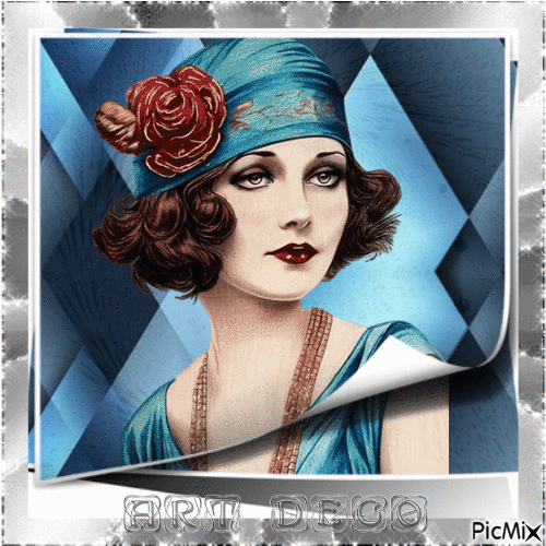 Blue Art Deco Portrait - Free animated GIF