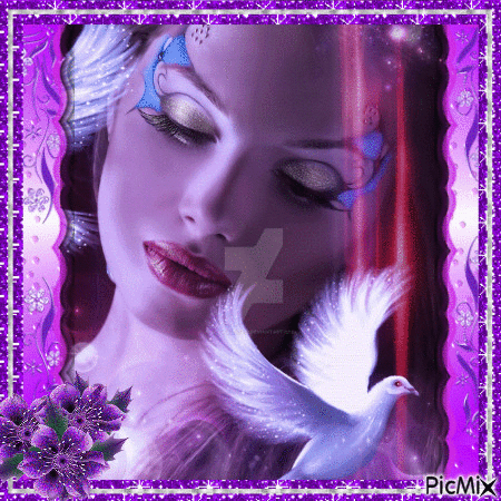 Portrait de femme en violet - Gratis animeret GIF