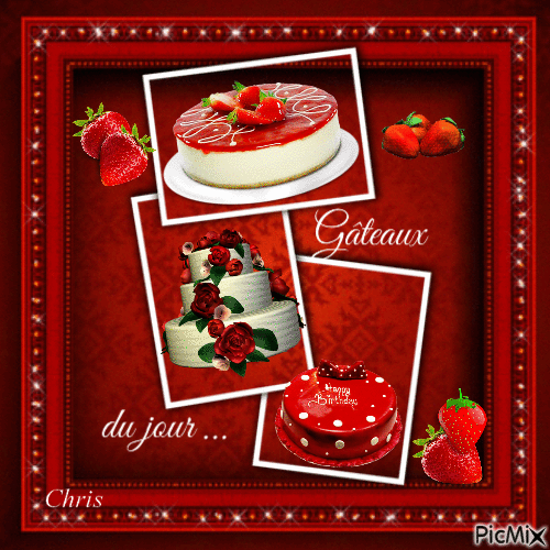 Gâteaux sur fond rouge - Безплатен анимиран GIF