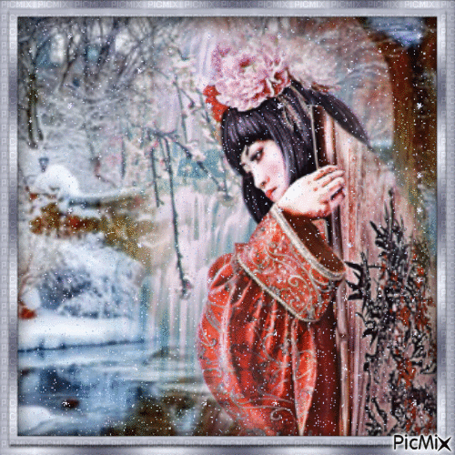 Femme asiatique en hiver. - GIF animasi gratis