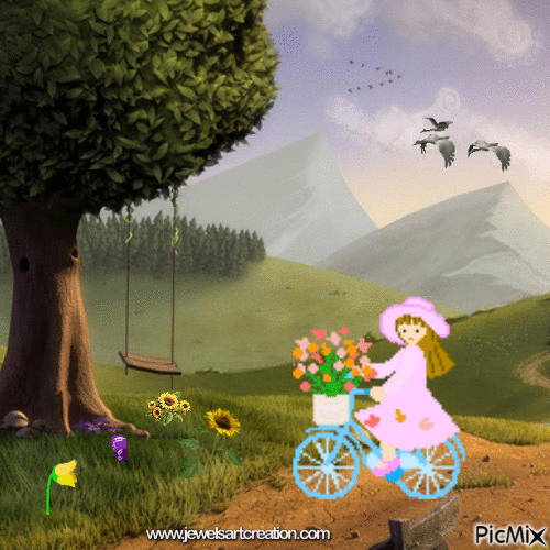 Bicycle Girl - GIF animé gratuit