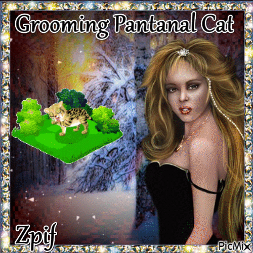 Grooming Pantanal cat - GIF animado gratis