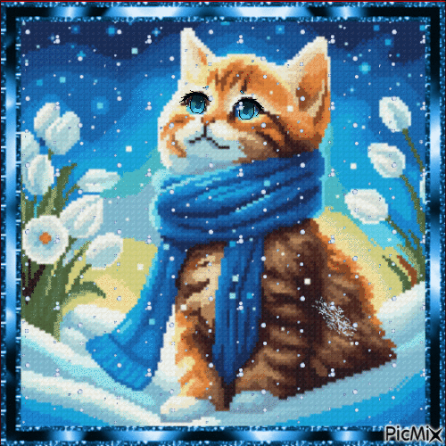 Котик и снежинка - Gratis geanimeerde GIF