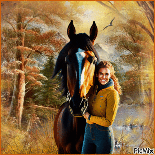 Femme et son cheval - Bezmaksas animēts GIF