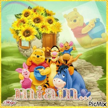 Winnie & ses amis mange du miel - GIF animé gratuit