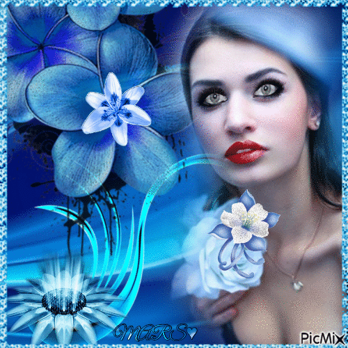 MUJER  AON FLORES AZUL - Free animated GIF