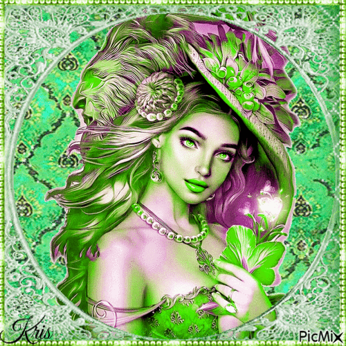 femme fantasy - Tons verts - GIF animé gratuit