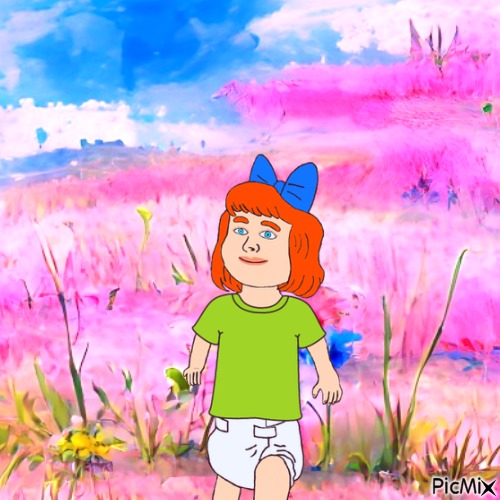 Elizabeth in pink flower field - δωρεάν png