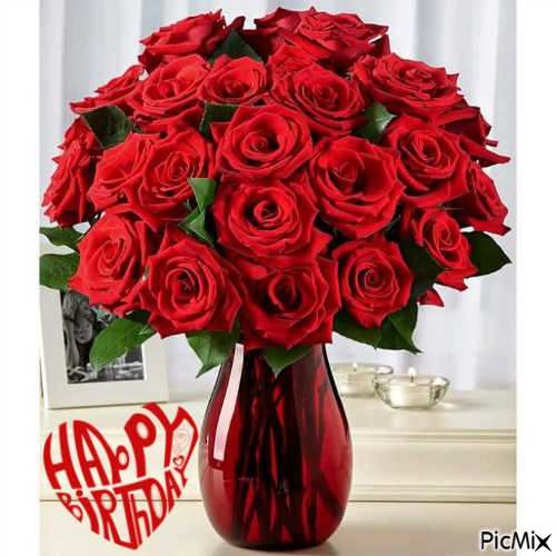 Happy BD Red Roses - zdarma png