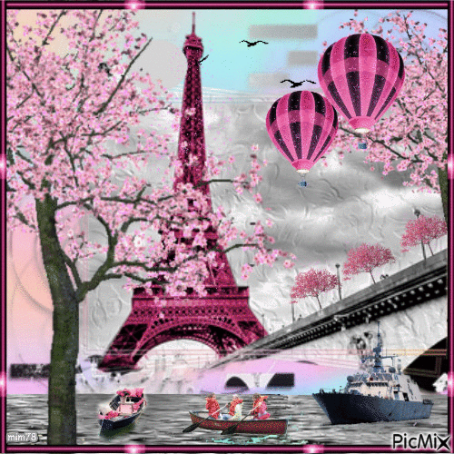 La tour Eiffel, la Seine et le bateau - Бесплатный анимированный гифка