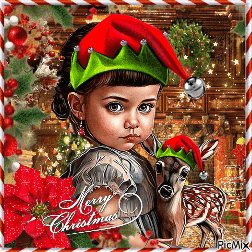 Joyeux Noël - enfant avec une biche / concours - 無料のアニメーション GIF