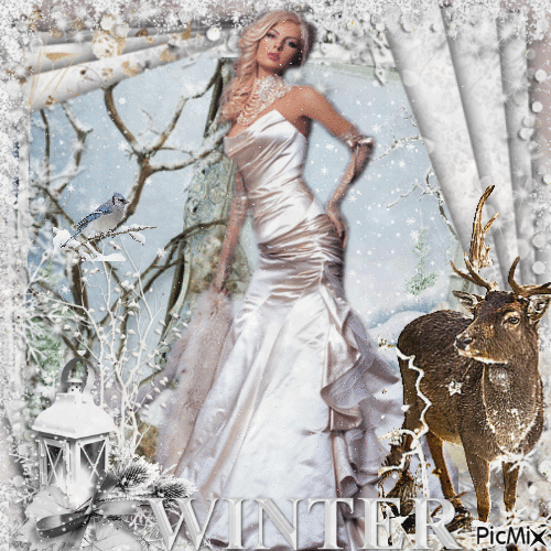 Woman in a long dress in the snow - Бесплатный анимированный гифка