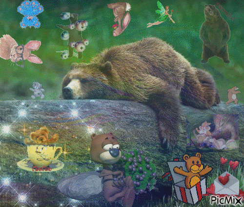 A beary Nice Dream with Rabbits - 無料のアニメーション GIF