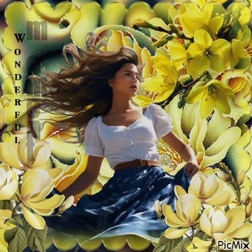 Schönheit und ihre gelben Blumen - 無料のアニメーション GIF