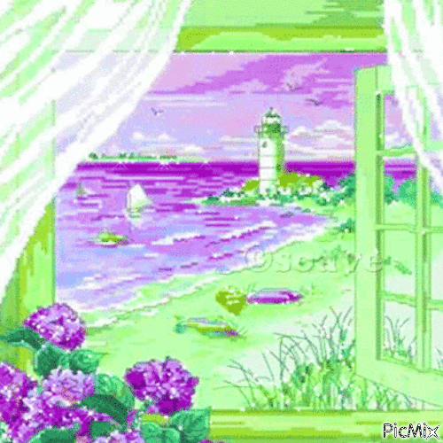 JE / BG.anim.summer.window.green.idca - Free animated GIF