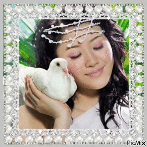 Woman with Dove--Softness - Free animated GIF