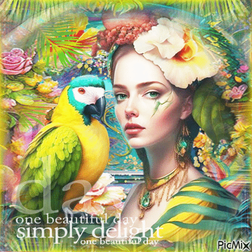Summer woman parrot - GIF เคลื่อนไหวฟรี