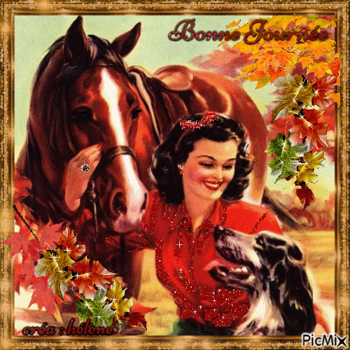 Femme et cheval - Free animated GIF