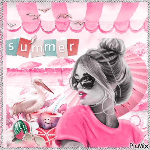 Pink summer girl with sunglasses