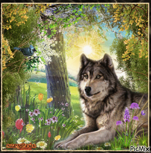Le loup au printemps - Ilmainen animoitu GIF