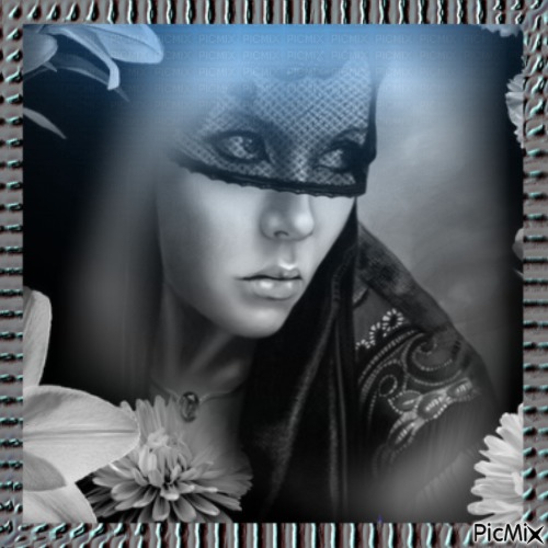 Portrait d'une femme voilée - Tons noirs, blancs et bleus. - 免费PNG