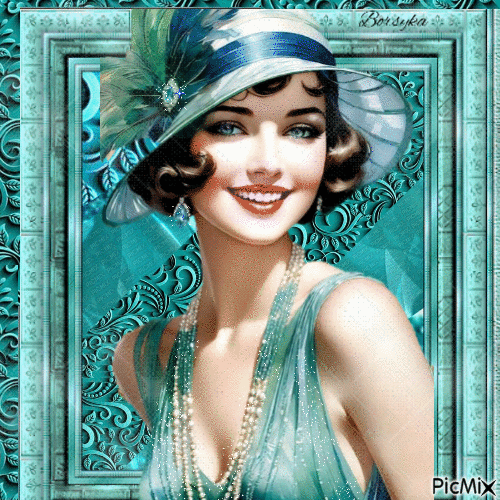 Portrait turquoise vintage - GIF animé gratuit