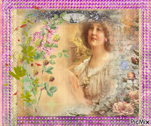 Portrait Girl Spring Flowers Colors Deco Glitter Glamour - GIF animé gratuit