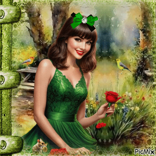 Girl in green - GIF animé gratuit