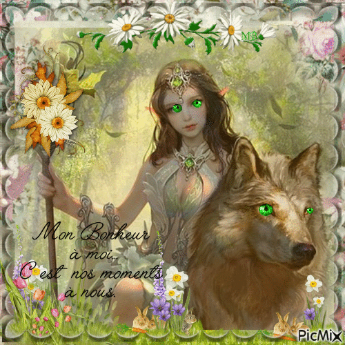 Femme et loup aux yeux vert - Free animated GIF