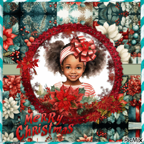 Kleines Mädchen mit Weihnachtssternblume - Gratis animeret GIF