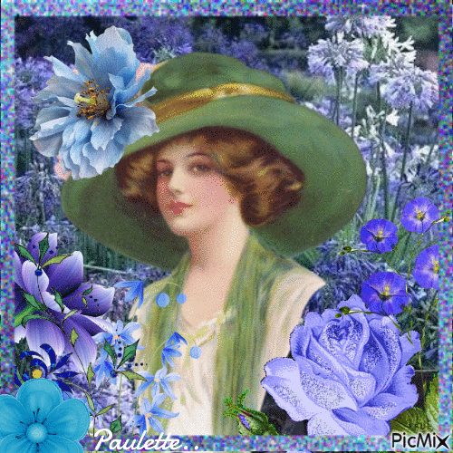 portrait de femmme vintage,tons vert et bleu - Gratis geanimeerde GIF